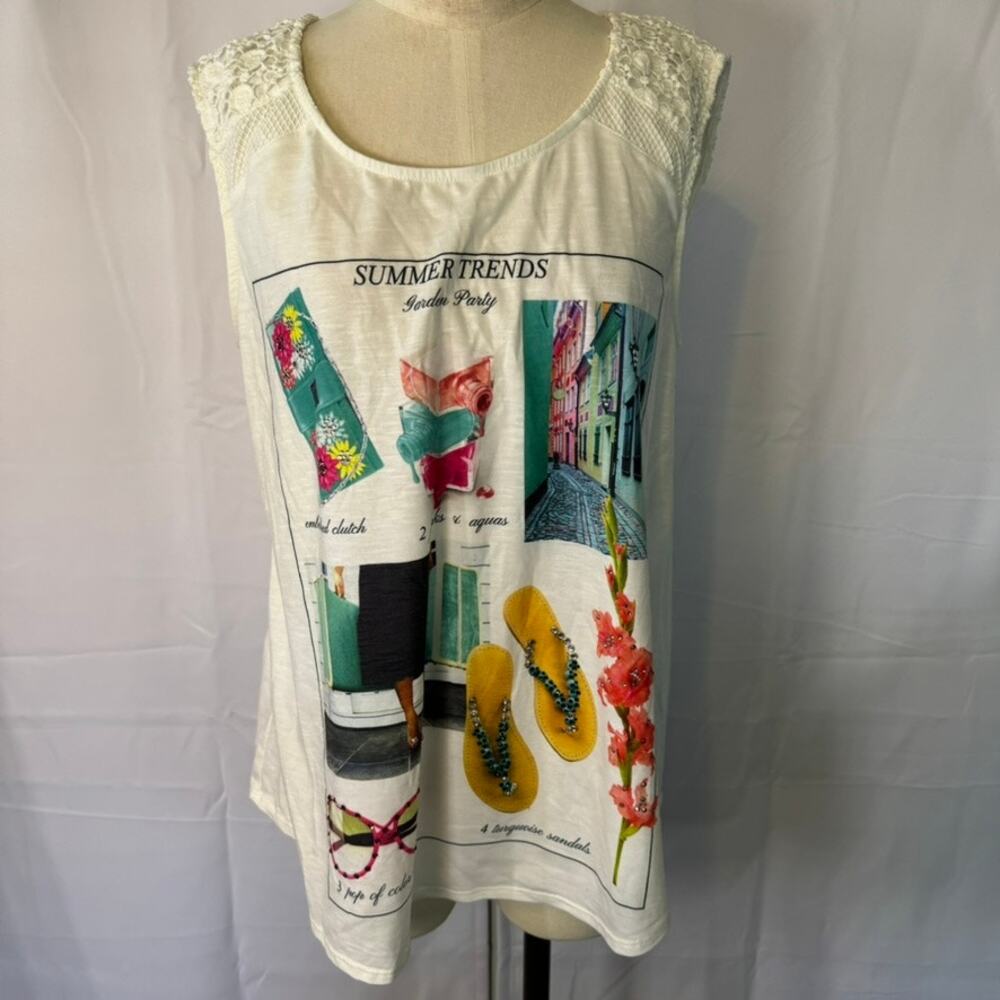 Style & Co Summer Trends Sleeveless Tee Shirt Top Women’s Size XL Vacation Beach